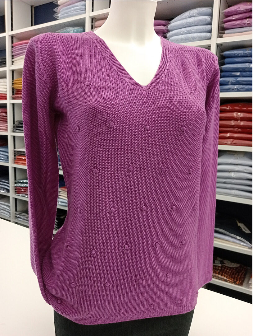 maglia decorazione bottone viola donna
